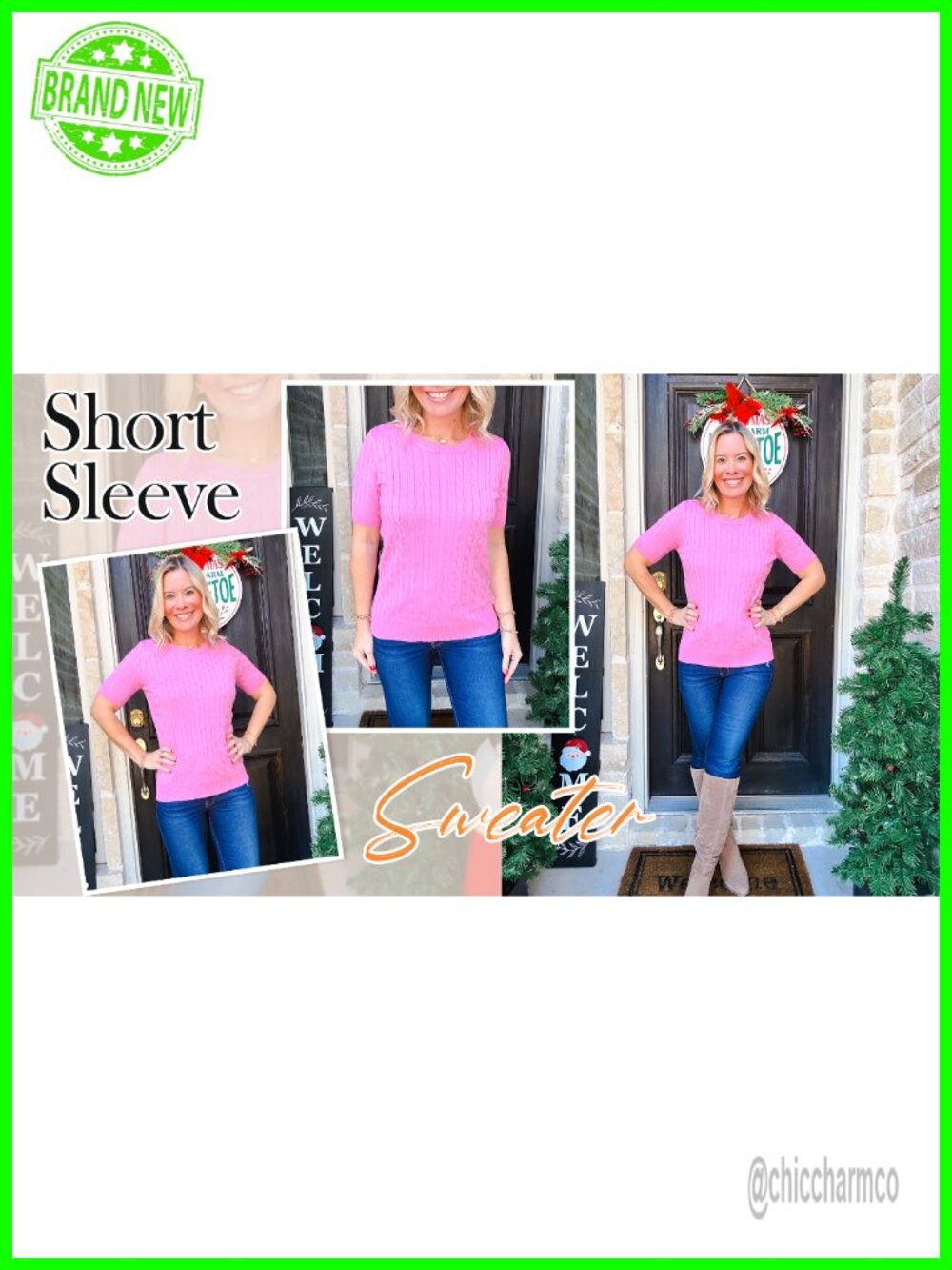 Short Sleeve Cable Knit Crewneck Sweater - Soft Lightweight Knit Top - Picture 7 of 7